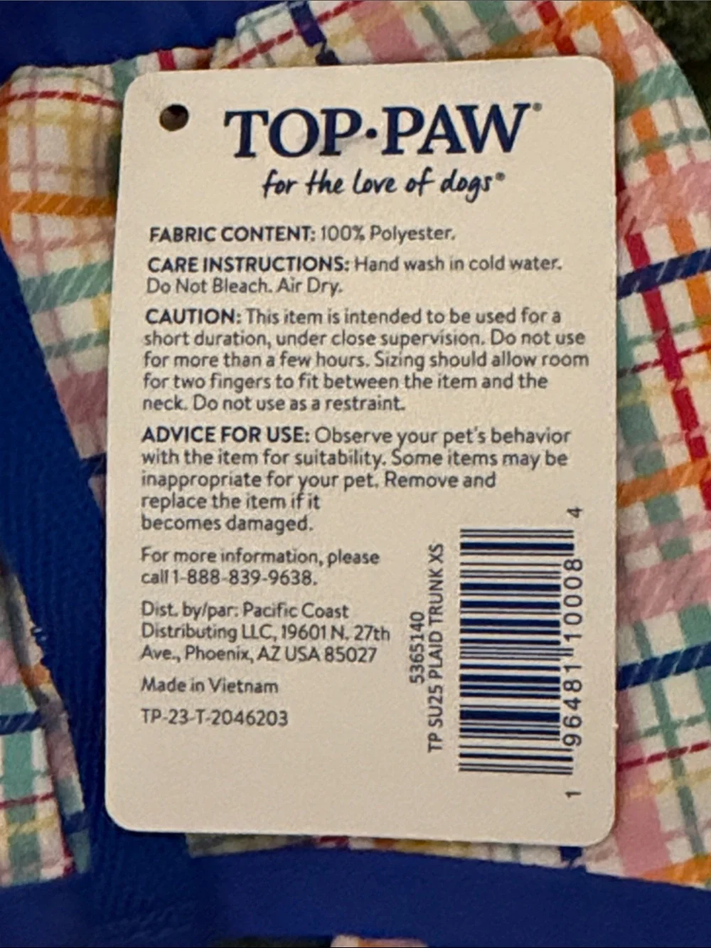 Top Paw Dog Plaid Swim Trunks Size XS